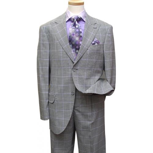 Azione by Zanetti Black / White Houndstooth With Violet Windowpanes Super 120's Wool Suit LE40195